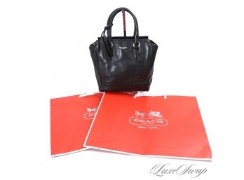 #13 RECENT AND NEAR MINT COACH BLACK NAPPA LEATHER SMALL DOUBLE HANDLE SPEEDY TOTE BAG W/STRAP