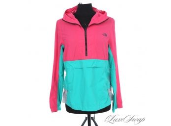 RECENT AND AWESOME THE NORTH FACE 'WINDWALL' WOMENS HI-VIZ PINK AND TURQUOISE HOODED JACKET L