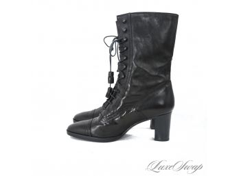 BRAND NEW IN BOX $270 UNWORN CHARLES KAMMER PARIS BLACK LEATHER VICTORIAN LACED WOMENS BOOTS 40 / 10