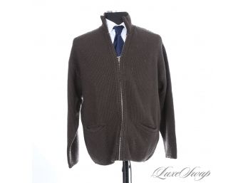 FALL WARMTH! MENS FRENCH CONNECTION CIGAR BROWN BUBBLE KNIT FULL ZIP PUB JACKET CARDIGAN L