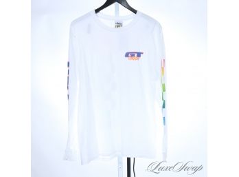 KILLER GRAPHICS : MENS OUR LEGENDS GT SERIES WHITE LONG SLEEVE TEE SHIRT WITH RAINBOW RALLY CHECKERBOARD M