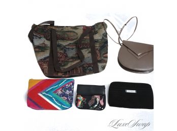 LOT OF 5 ASSORTED RANDOM HANDBAGS AND WALLETS, ALL ARE MINT AND SOME NEW WITH TAGS