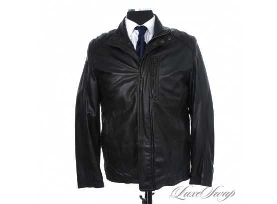 NEAR MINT AND EXCEPTIONAL MENS ANDREW MARC DARK CHOCOLATE BROWN NAPPA LEATHER PADDED COAT M