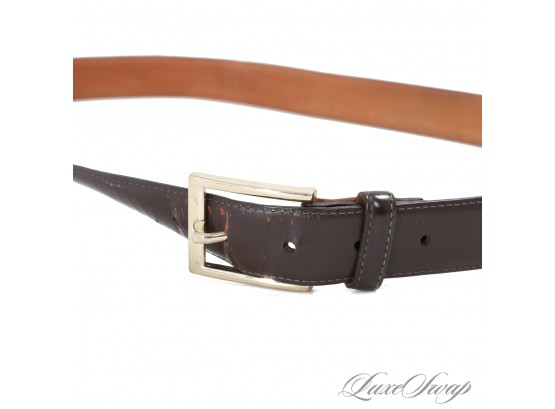 OH HI MY BIG GUYS! BROOKS BROTHERS MADE IN ITALY CHOCOLATE BROWN LEATHER BELT WITH SILVER BUCKLE 44