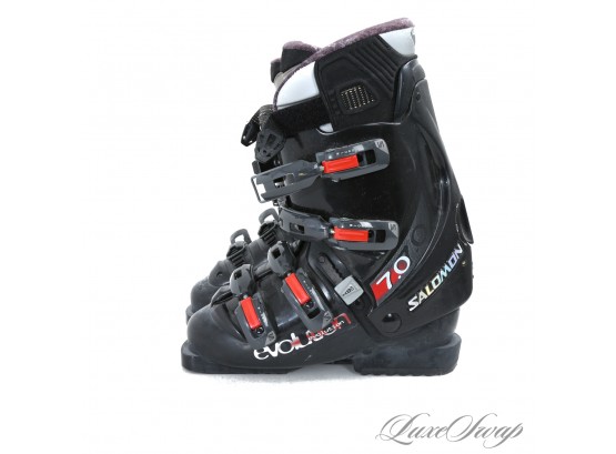 BARELY USED AND NOT CHEAP MENS SALOMON EVOLUTION 7.0 MADE IN ITALY SKI BOOTS 25.5