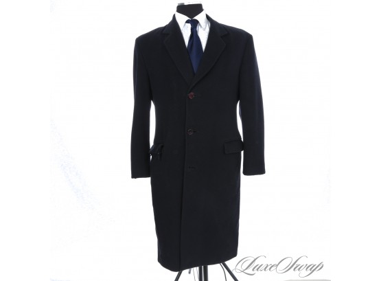 MENS MADE IN ENGLAND NAVY BLUE DOBBY CASHMERE BLEND 3/4 TOP COAT
