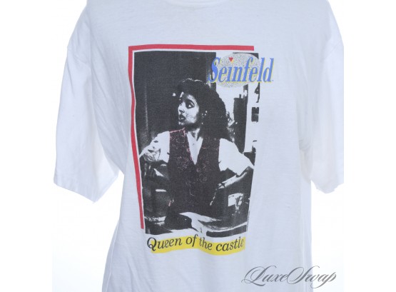 ORIGINAL VINTAGE 1990S SEINFELD MADE IN USA WHITE SINGLE STITCH ELAINE 'QUEEN OF THE CASTLE' TEE SHIRT L