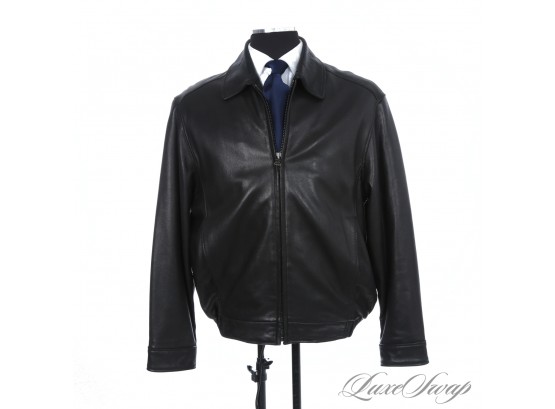 FALL PERFECT AND BUTTERY SOFT MENS ANDREW MARC BLACK NAPPA LEATHER FULL ZIP SATIN LINED JACKET M