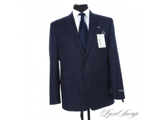 BRAND NEW WITH TAGS MENS RALPH LAUREN STRETCH WOOL SOLID NAVY BLAZER JACKET W/SELF POCKET SQUARE 44