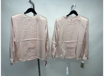 GORGEOUS : LOT OF 2 BRAND NEW WITH TAGS LIZ CLAIRBORNE SILK-FEEL BLUSH PINK SATIN TOPS SIZE 12