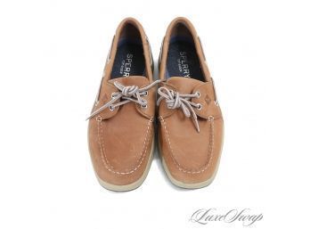 EXCELLENT CONDITION MENS SPERRY TOPSIDER CAMEL LEATHER AND MESH INSET DECK / BOAT SHOES 8.5