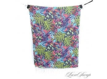 #1 NEAR MINT LILLY PULITZER PURE SILK AND CASHMERE SPRAWLING ALLOVER FLORAL FROND PRINT SHAWL WRAP SCARF