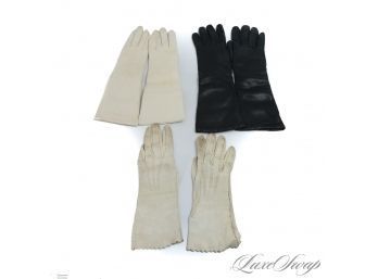 #3 LOT OF THREE VINTAGE WOMENS LONG EVENING OPERA LENGTH GLOVES IN BLACK AND WHITE, TWO IN KIDSKIN LEATHER