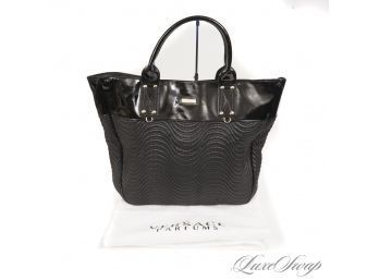 #3 NEAR MINT VERSACE PARFUMS BLACK LEATHER EFFECT ZIP TOP X-LARGE 19' WAVE EMBROIDERED BAG