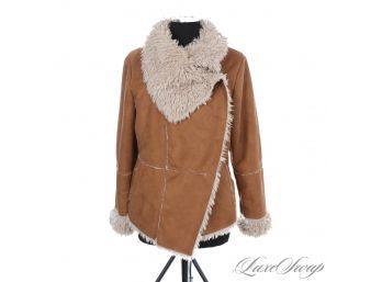 LIVE YOUR BEST LIFE : AMERICAN RAG VEGAN LEATHER SNUFF BROWN AND SHAGGY FAUX FUR BOHEMIAN JACKET XL