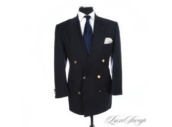 HE MADE SUITS FOR PRESIDENTS! MENS MARTIN GREENFIELD BESPOKE SOLID NAVY BLAZER JACKET W/BRASS CREST BUTTONS