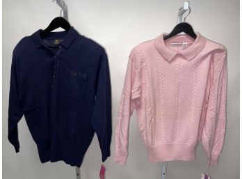 WINTER IS COMING!! LOT OF 2 BRAND NEW LIZ CLAIBORNE WOMENS COLLARED WOOL SWEATERS IN PINK AND NAVY SIZE L