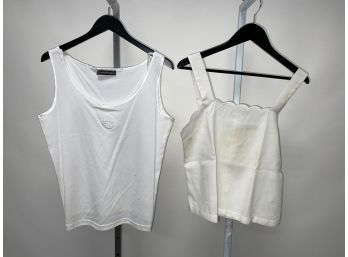 PERFECT FIT : LOT OF 2 AQUASCUTUM & LOUIS FERAUD MADE IN FRANCE & GERMANY WHITE STRETCH TANK-TOPS SIZE 42/44