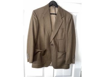 AN UNBEATABLE PATTERN!! MENS BILL BLASS MADE IN USA(!!) BICOLOR TOAST AND BLUE CHECKED WOOL SPORTCOAT