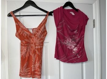 SHOW OFF YOUR BODY CENTRAL!! LOT OF TWO WOMENS BODY CENTRAL MADE IN USA(!!) COLORFUL PRINTED TOPS SIZE M