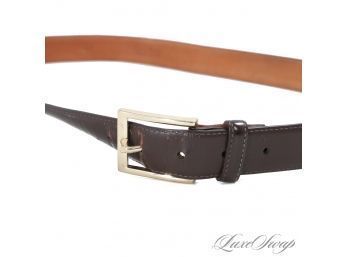 OH HI MY BIG GUYS! BROOKS BROTHERS MADE IN ITALY CHOCOLATE BROWN LEATHER BELT WITH SILVER BUCKLE 44