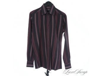 TOP TIER MENS DOLCE & GABBANA BLACK LABEL MADE IN ITALY JEWEL TONE STRIPED BUTTON DOWN SHIRT 15.75