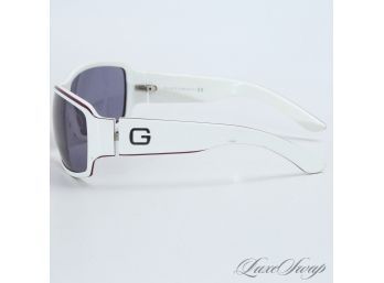 LOVE THESE! AUTHENTIC GUCCI MADE IN ITALY WHITE SUNGLASSES WITH PIPING DETAIL AND G MONOGRAM ARM