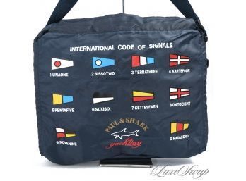 NEAR MINT AND LIKELY UNUSED PAUL & SHARK YACHTING INTERNATIONAL CODE OF SIGNALS NAVY MICROFIBER MESSENGER BAG