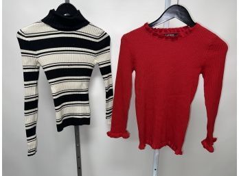 FALL IS ALMOST HERE!! LOT OF TWO SWEATERS - RALPH LAUREN & WHITE HOUSE/BLACK MARKET SOLID RED B/W STRIPES S