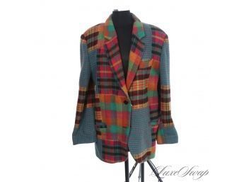 ALL I CAN SAY IS WOW! VINTAGE INNER VIEW WOMENS RAINBOW PATCHWORK TWEED JACKET IN TARTAN AND CHECKS M