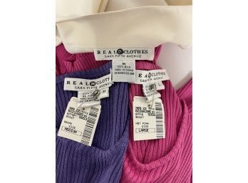BRAND NEW WITH TAGS STRAIGHT FROM SAKS!! LOT OF SAKS FIFTH AVE 3 PURE SILK TOPS 2 BNWT SIZE M, PURPLE PINK WHT