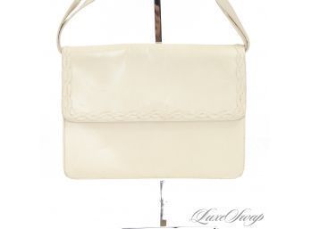 GORGEOUS BALLY OF ITALY EGGSHELL CREAM SOFT LEATHER SERPENTINE WAVE TRIM FLAP BAG