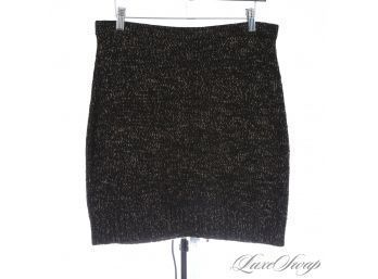 LETS GO FALL! AUTUMNAL RALPH LAUREN BLACK AND BROWN SPECKLED TWEED WOOL BLEND STRETCH SKIRT L