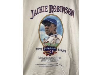 THIS IS A HOME RUN!! AMAZING VINTAGE MENS JACKIE ROBINSON 50-YEAR ANNIVERSARY T-SHIRT SIZE L
