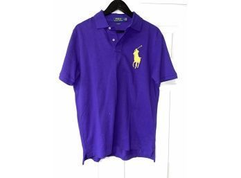 NOW THIS IS A PONY!! RECENT MENS POLO RALPH LAUREN PURPLE BIG PONY #3 PATCH PIQUE POLO SHIRT SIZE M
