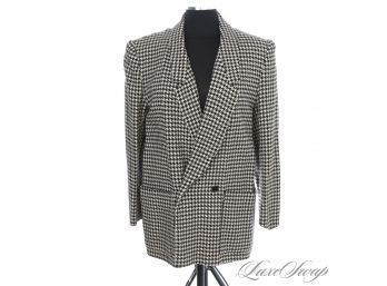 DO NOT SLEEP ON THE POWER SHOULDER! VINTAGE 1980S GIORGIO SANT'ANGELO WOMENS B/W HOUNDSTOOTH TWEED JACKET 10