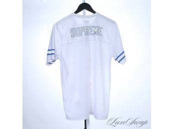 GO LOOK IT UP : AUTHENTIC MENS SUPREME NEW YORK SILVER WHITE MESH FOOTBALL JERSEY SHIRT M
