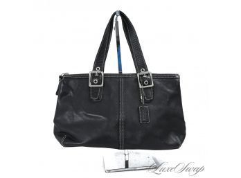 #11 LITERALLY GOES WITH EVERYTHING! AUTHENTIC COACH BLACK SOFT NAPPA LEATHER TOPSTITCHED 13' TOTE BAG