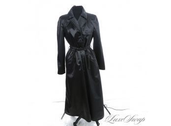 THIS IS PHENOMENAL! NEAR MINT AND MODERN WOMENS ARMANI COLLEZIONI ANTHRACITE LEATHER EFFECT LONG COAT 42