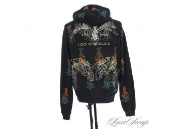 I AM SO HERE FOR THIS! MENS CHRISTIAN AUDIGIER BLACK HOODIE SWEATSHIRT WITH ALLOVER GLITTER TATTOO PRINT!