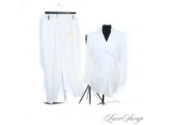 YOU REALLY CANT BEAT A GREAT WHITE! NEAR MINT SAKS FIFTH AVENUE MADE IN USA WHITE DRAPED TWILL 2 PIECE SUIT 14