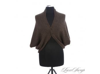 FALL FREAKING PERFECT! VINCE MARLED MOTTLED COCOA BROWN ALPACA BLEND CAPE PONCHO W/SAFETY PIN CLASP L