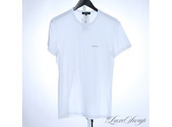 NEAR MINT AND RECENT MENS VERSACE BLACK LABEL COUTURE SOLID WHITE TEE SHIRT WITH SPELLOUT LOGO 3