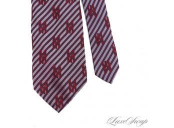 ANYONE WITH AN M NAME? MOSCHINO MADE IN ITALY MAUVE AND MAROON STRIPE 'M' MONOGRAM SILK MENS TIE