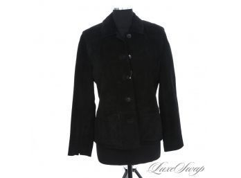 SATURATED BLACK! BERNARDO JET BLACK SUEDE FALL JACKET WITH TOPSTITCH DETAIL WOMENS M