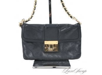 #29 SMALL BUT SUCH A PERFECT DAILY ONE! TORY BURCH BLACK GRAINED LEATHER AND GOLD CHAIN CROSSBODY BAG
