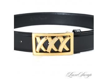 90S ICON! PALOMA PICASSO MADE IN ITALY BLACK PATENT LEATHER GOLD XXX TRIPLE X BUCKLE BELT 30