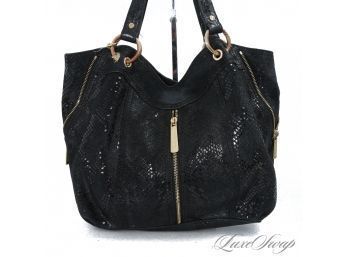 #13 LARGE AND AWESOME MICHAEL KORS SOFT BLACK SUEDE WITH SHINY SNAKESKIN EFFECT WET LOOK 16' HANDBAG
