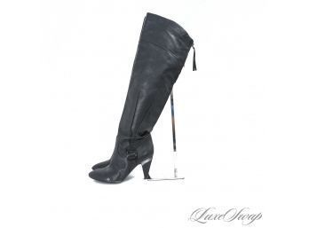 UHHHH CAN WE SAY WOW?! TOTALLY KILLER GUESS BLACK NAPPA LEATHER BACK ZIP OVER THE KNEE BOOTS 8