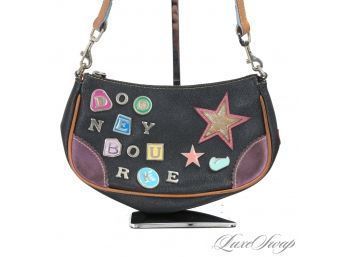 #12 LOVE LOVE LOVE THIS! DOONEY & BOURKE BLACK COATED CANVAS CRESCENT HOBO BAG WITH METAL STAR AND LETTERS